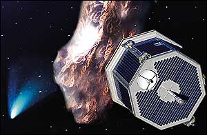 Ilustración del encuentro de la sonda Contour con un cometa. (Fuente: BBC)