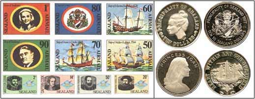 Sellos postales y monedas de Sealand